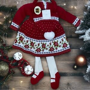 NWT MAX STUDIO BABY FESTIVE SET FLORAL SWEATER DRESS•BEANIE CAP•TIGHTS•S/3-6M
